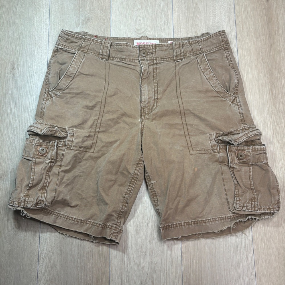 Mossimo Supply Co Y2K Mens Cargo Shorts Tan Khaki Ripstop Distressed Size 36